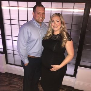 Black calf length fitted maternity dress